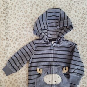 Carter's Gray Striped Hoodie with Moose Pocket